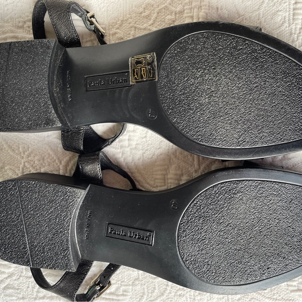 Black Leather Sandals with Silver Accents - Picture 3 of 4